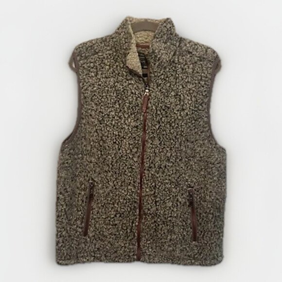 True Grit Frosty Tip Sherpa Vest Men’s Large Brown Double Up Full Zip Fleece - Picture 1 of 10